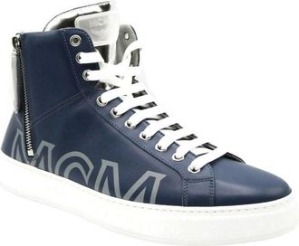 MCM Mens Estate Blue Leather Hi Top With Silver Trim Sneakers (41 EU / 8 US)