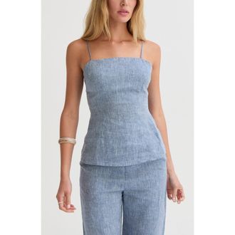 Crescent Sleeveless Linen Top in Blue at Nordstrom, Size X-Small
