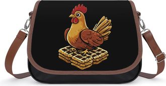Generic Chicken Waffles1 Crossbody Bag Womens Handbag PU Message Bags Shoulder Purse with Adjustable Strap