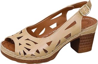 Generic Womens Fashion Chunky Heel Sandals Open Toe Ankle Strap Braided Detail Summer Dress Shoes Casual Platform Wedges for Outdoor Beach Wedding Party (Khak