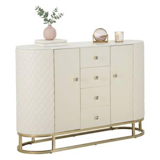 Dmora Aparador Grotte, Buf&eacute; De Sal&oacute;n, Aparador De Sal&oacute;n, Despensa De Cocina, 120x40 H85 Cm, Blanco Y Oro - Dmora