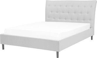 Beliani Beliani - Cama Tapizada Gris Claro 140 X 200 Cm Con Somier Y Cabecero Acolchado Saverne