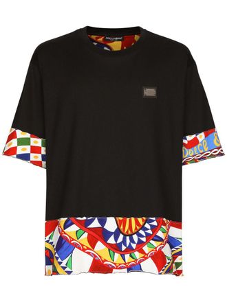 Dolce & Gabbana contrasting Sicilian Carretto-print T-shirt - men - Cotton - L - Black