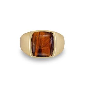 LuvMyJewelry Chatoyant Yellow Tiger Eye Sterling Silver Men Signet Ring in 14Kt Gold Vermeil On Sterling at Nordstrom, Size 9.5