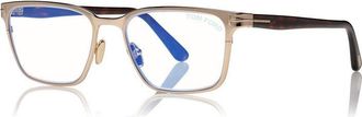 Tom Ford Eyeglasses Square Full Rim, Shiny Rose Gold Frame And Clear Blue Light Block Lens Ft5733-B028