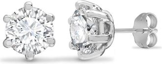 Jewelco London 9ct White Gold CZ 6 Claw Solitaire Stud Earrings, 6mm - JES178