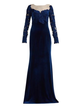 Tadashi Shoji floral-details long-sleeved maxi dress - Blue