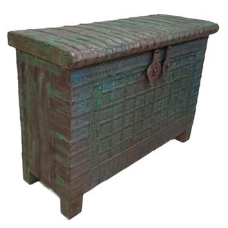 Wanderlust Deco Ba&uacute;l De Madera Acabado Artesanal Marr&oacute;n 115x46x81h Cm