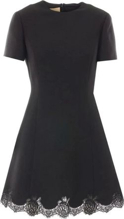 Valentino Kleedjes, Dames, Zwart, L, Wol, Jurk met kanten rand