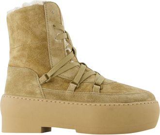 Gia Borghini Chunky Sole Lace-Up Boots in Beige Leather