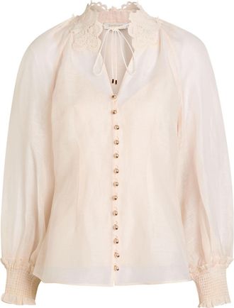 Zimmermann Rebellion Lace-appliquéd Linen and Silk-blend Blouse - Cream - 4 (UK 16 / XL)