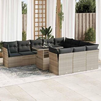 vidaXL Set De Sof&aacute;s De Jard&iacute;n 11 Pzas Y Cojines Rat&aacute;n Sint&eacute;tico Gris Vidaxl
