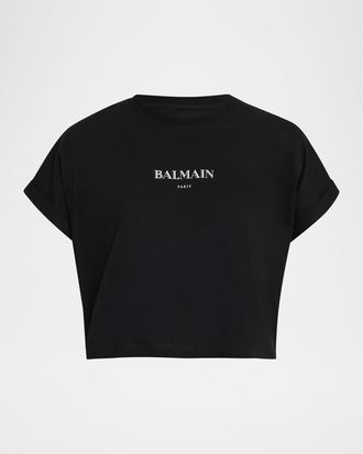 Balmain Logo Short-Sleeve Crop T-Shirt