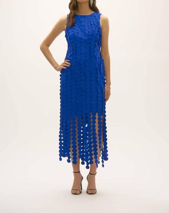 Joseph Ribkoff Scuba Knit Dress With Circle Fringes In Blue