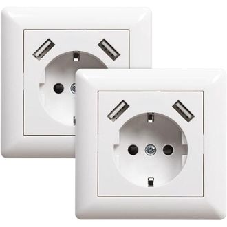 OEM Toma De Corriente Usb Empotrada Con Puerto Usb (m&aacute;x. Sistema 55). Enchufe De Pared Con Contacto De Seguridad Para Smartphone/reproductor Mp3, Blanco B