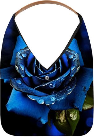 Generic Blue Rose Black Background (3) Reusable Lightweight Grocery Bags - Foldable Into Compact Pouch, Washable & Sturdy, Multipurpose for Shopping and Trave