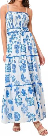 Flying Tomato Printed Woven Maxi Dress In Ivory Blue