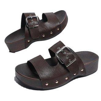 Generic Womens Fashion Buckle Strap Open Toe Slide Sandals with Arch Support Platform Comfort Casual Summer Walking Shoes (Brown,7.5)