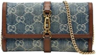 Gucci Pre-owned Clutches, female, Blue, Size: ONE SIZE Pre-owned Denim Wallet