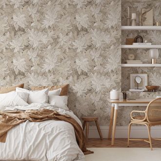 Wallpapers4Beginners Carta Da Parati Beige Elegante Floreale Per Camera Da Letto Foglie Edera