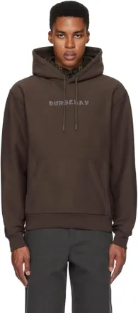【関税&送料込】Burberry Dark Brown Cotton Blend Sweatshirt Burberry Embroidered EKD Cotton Blend Hoodie Black Men's - US