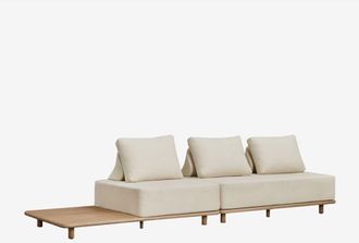 Sklum Sof&aacute; Modular Chaise Longue De 2 Piezas Para Jard&iacute;n Con Mesa Auxiliar En Acacia Portet Sklum