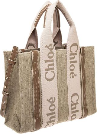 Chlo&eacute; Woody Small Linen & Leather Tote
