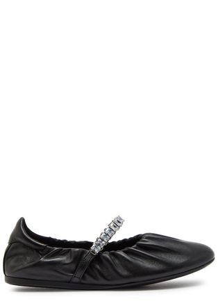 Jimmy Choo London Jade Crystal-embellished Leather Ballet Flats - Black - 40 (IT40/ UK7)