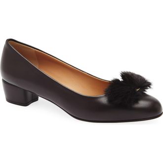 Ferragamo Vara Genuine Shearling Bow Pump in Testa Di Moro Biscotto Ai2011 at Nordstrom Rack, Size 9.5