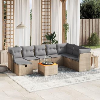 vidaXL Juego De Sof&aacute;s Jard&iacute;n Con Cojines Beige Mezcla 9 Pzas Rat&aacute;n Pe Vidaxl