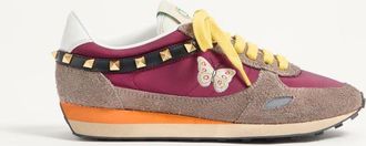 Valentino Garavani Stud Up Trainer In Split Leather And Nylon With Butterfly Embroidery Woman INSOLENT/MULTICOLOUR 35.5