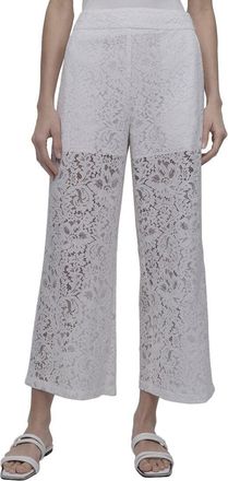 DKNY Lace High-Waist White Straight Leg Cropped Trouser