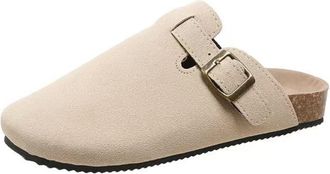 Generic Suede Clogs for Women Men, Leather Footbed Sandals, Arch Support Clogs and Mules, Adjustable Straps Beige