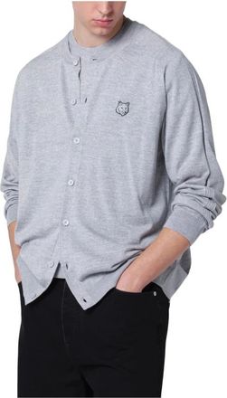 Maison Kitsun&eacute; Cardigans, male, Gray, Size: 2XL Fox Head Cardigan