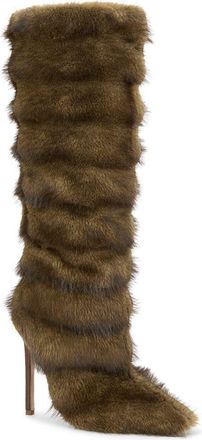 Azalea Wang Conrad Faux Fur Stiletto Boot in Brown at Nordstrom, Size 7.5