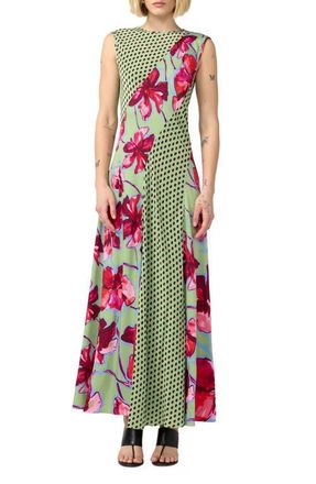 Diane Von F&uuml;rstenberg Cory Mixed Print Sleeveless Maxi Dress in Hibiscus Smoke Polka Dot at Nordstrom, Size 10