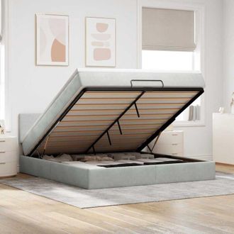 vidaXL Estructura De Cama Otomana Con Colch&oacute;n Gris Claro 180x200cm Vidaxl