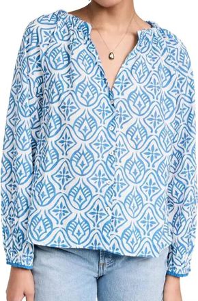 Velvet Marian Mosaic Print Blouse In Blue