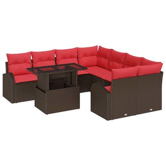 vidaXL Conjunto De Sof&aacute; De Jard&iacute;n 9 Pcs Marr&oacute;n Rat&aacute;n Sint&eacute;tico Vidaxl