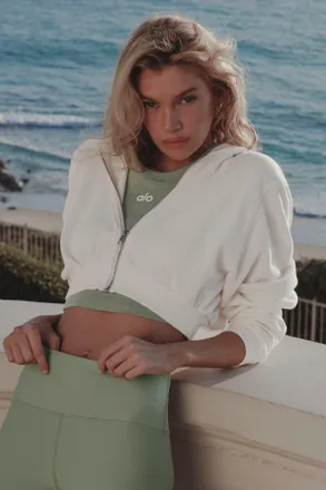 Alo | Sweet Escape Zip Up Hoodie in Ivory, Size: Medium
