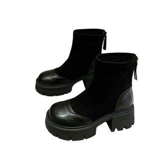 Generic YUJIEBB Women Short Boots Autumn-Winter Anti-Slip Thick Soles Fashion ShoesRound-Toe Platform