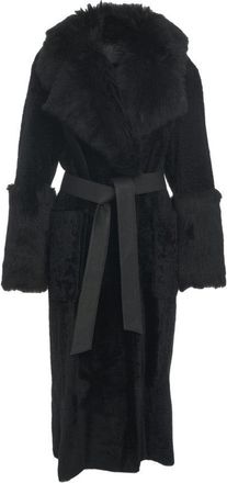 DESA 1972 Voluminous Black Fur Coat With Generous Collar And Waist Belt