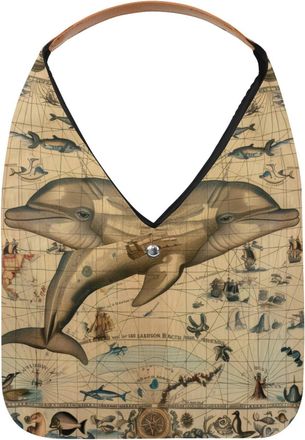 Generic Dolphin Vintage Map Reusable Lightweight Grocery Bags - Foldable Into Compact Pouch, Washable & Sturdy, Multipurpose for Shopping and Travel