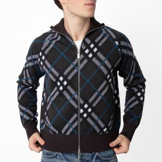 Burberry Check Wool Blend Track Jacket, Size X-Small