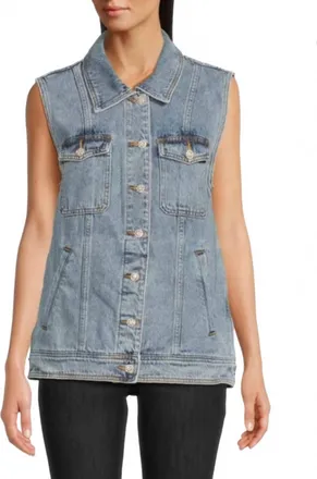 Amanda Uprichard Rhinestone Embellished Button Greyson Denim Vest In Blue