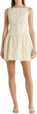 Moon River Boat Neck Embroidered Bodice Mini Dress In Beige