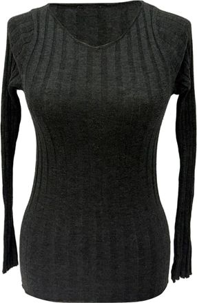 Toteme V-neck Ribbed Sweater in Grey Wool