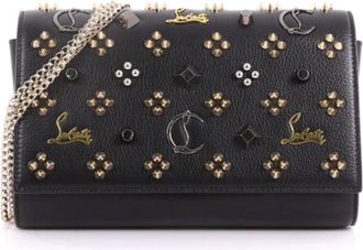 Christian Louboutin Black Paloma Studded Leather Clutch on Chain