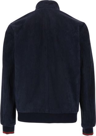 Gucci Mens High Collar Jacket Blue Suede Lambskin Coat