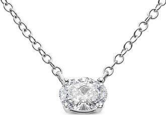 House of Brilliance 14K White Gold 1/2 Cttw Lab Grown Oval Shape Solitaire Diamond East West 18 Necklace (E-F Color, VS1-VS2 Clarity)